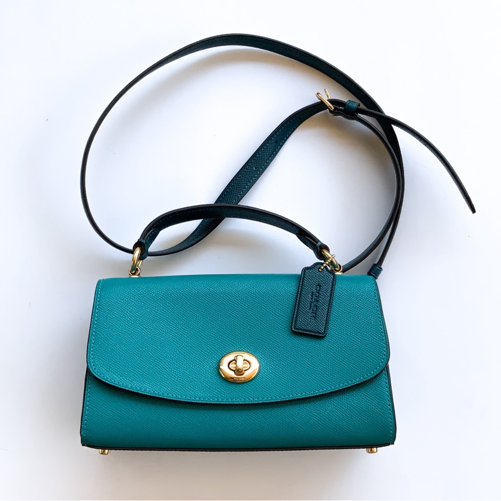 Coach Teal Crossbody Bag with Gold Accents